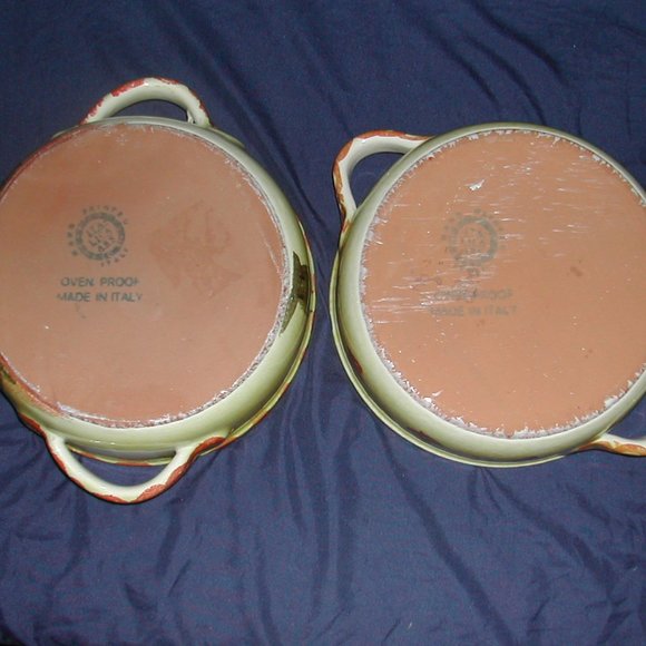 2-ITALICA ARS Hand Painted SOUP BOWLS 9" Side Diameter incl.Handles PUMPKINS EUC - Picture 6 of 8